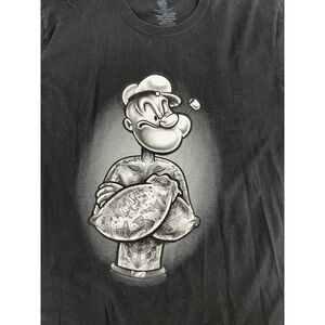 King Features Mens XL  Black Popeye Muscles Tattoo Short Sleeve T Shirt